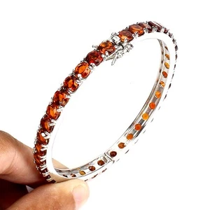 Estate 925 Argento Braccialetto Rotondo Arancione Citrino 5mm Naturale Gemma - Foto 1 di 13
