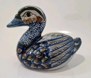 Arte Popular Mexicano Tonala Cerámica Pato Figura Pintado a Mano Esmalte Decoración 7.5" Firmado - Imagen 1 de 13