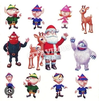 VINTAGE STICKERS RUDOLPH THE RED NOSED REINDEER SANTA ELF YETI RARE PAPER HOUSE. - Image 1 of 4