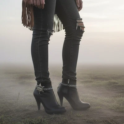 Donna Metallo Argento 2PCS Stivale Catenina Scarpe Cavigliera Stella Sceriffo - Immagine 1 di 4