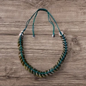 Jadeite Multi Disc Corded Handmade Necklace Adjustable - Picture 1 of 9