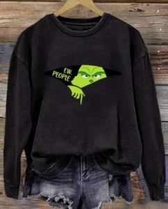 Christmas Ew People Printed Round Neck Long Sleeve Sweatshirt - Picture 1 of 3