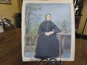 Antique Original 19th c. Large 17" Pastel Watercolor Painting Portrait of Woman - Picture 1 of 10