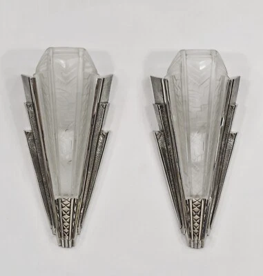 МАЙНАДЬЕ: ПАРА НАСТЕННЫХ БРА 1930 ФРАНЦУЗСКИЙ АРТ-ДЕКО.  Muller Франция - Изображение 1 из 4