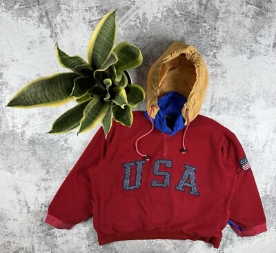 Sudadera Pullover Vintage Años 90 Polo Ralph Lauren 1993 EE. UU. Rojo Polar Nieve Playa Foto 1 de 4