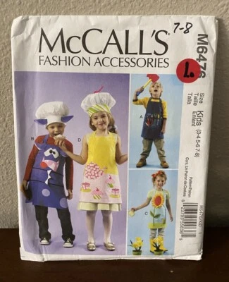 McCalls M6476 Childrens Character Apron Chef Hat Costume Sz 3-8 Uncut - Image 1 of 2