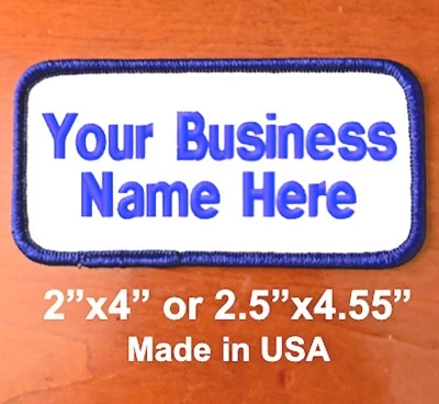 Custom Embroidered Name Patch Embroidery Name Tag Biker Badge 2 lines WH/Royal  - Image 1 of 4