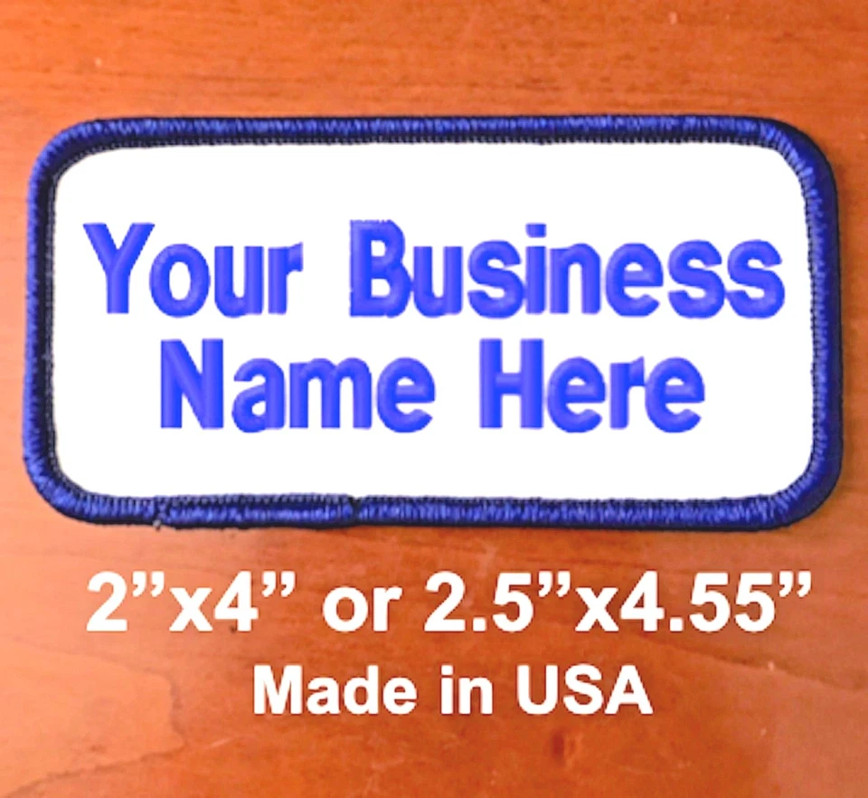 Custom Embroidered Name Patch Embroidery Name Tag Biker Badge 2 lines WH/Royal  - Image 1 of 4