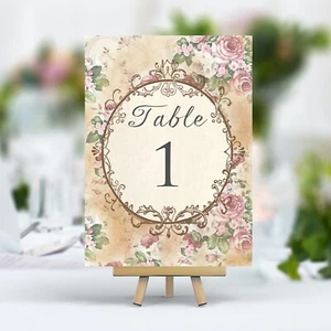 Vintage Style Wedding Table Numbers Names Cards - Shabby Chic Yellow Flowers - Picture 1 of 4