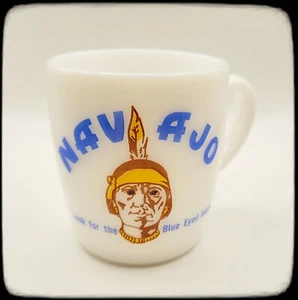 ๐ฅ VTG Navajo Freight Lines Look for Blue Eyed Indian Coffee Mug Milk Glass ๐ฅ - Picture 1 of 7