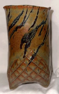 Earth Tones Stoneware Studio Pottery Drip Glaze 7" Vase Signed Ceramic Deco Gift - Picture 1 of 15