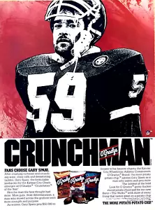O'GRADYS PATATINE FRITTE—GARY SPANI OF KANSAS CITY CHIEFS—1985 ANNUNCIO STAMPA FRITO-LAY - Foto 1 di 1