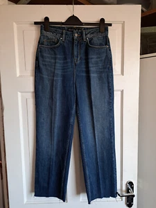 KAREN MILLEN Blue High Rise Mom Jeans Size 10 Raw Hem - Picture 1 of 5
