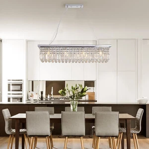 40x9 Inch Chrome Luxury Crystal Chandelier Modern Ceiling Pendant Light Fixtures - Picture 1 of 10
