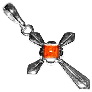 1.5g Cross Authentic Baltic Amber 925 Sterling Silver Pendant Jewelry N-A1906 - Picture 1 of 1