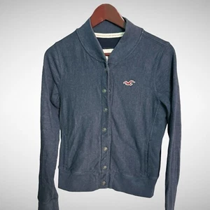 Hollister Jacket Womens Large Full Button Solid Blue Long Sleeve Pre Owned - Picture 1 of 7