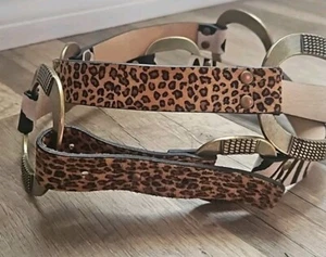 Chico's 3 Animal Print Leather  Calf Hair Concho Metal Ring Adjustable Belt Sz L - Picture 1 of 10