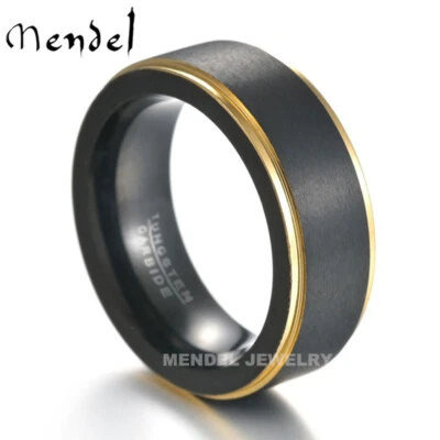 Anillo de banda de carburo de tungsteno enchapado en oro negro de 8 mm MENDEL para hombre talla 6-15 Foto 1 de 4