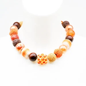 Halskette in erdigen Nuancen Perlen "Braun-Orange" Made in Germany Statement - Bild 1 von 22