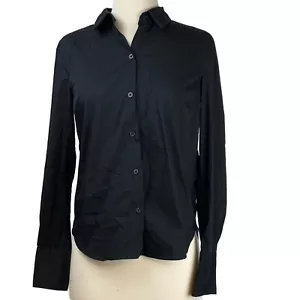 H&M Damen schwarzes Hemd mit Knopfleiste doppelte Knopfmanschetten Gr. XXS - Bild 1 von 4
