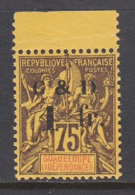 Guadeloupe Sc 49 MNH 1903 1Fr on 75c Navigation & Commerce, toned gum, VF appear - Image 1 of 2