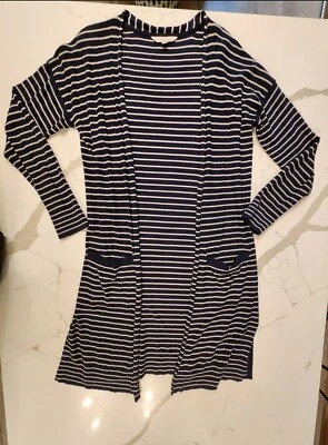 Athleta Retreat Sweater Wrap Medium Blue White Stripe Lightweight Silk Cashmere  - Image 1 of 2