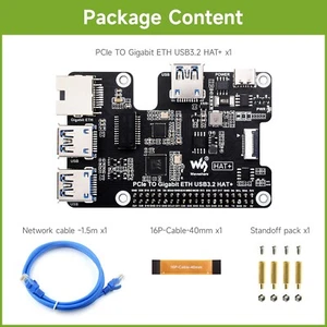 Waveshare PCIe To Gigabit Ethernet And USB 3.2 Gen1 HAT For Raspberry Pi 5 - Picture 1 of 10
