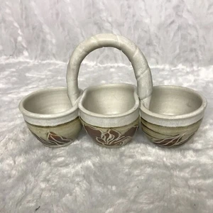 Vintage Ceramic Stoneware Salsa Dip Sauce Jam 3 Compartment Server - Picture 1 of 7