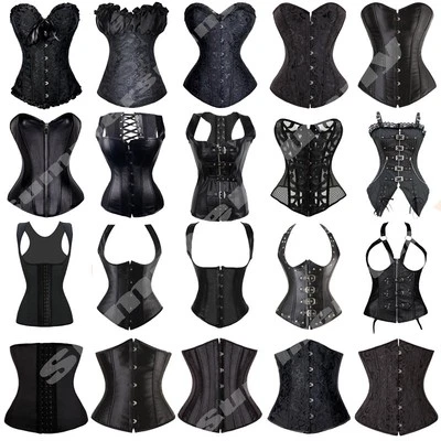 Sexy Corsé Deshuesado Talla Grande Sobre Busto Top Punk Cintura Ajustador Modelador Negro Foto 1 de 4