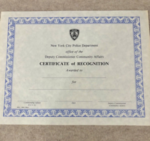 Vintage 1980's UNUSED NYPD Training Course Certificate -OBSOLETE