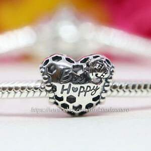 Authentic Pondora Bee Happy Honeycomb Heart Sterling Silver Charm 798769C00