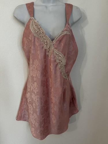 UNDERCOVER Camicia slip vintage Victoria's Secret taglia M raso e pizzo anni '80 rosa