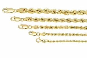 BRANDNEU 14K Gelbgold 2mm-5mm Italien Seil Kette Twist Gliederarmband Hohl - Bild 1 von 10