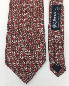 BURBERRYS London-New York-Paris Necktie 100% Pure Silk Geometric Red USA Made - Picture 1 of 5