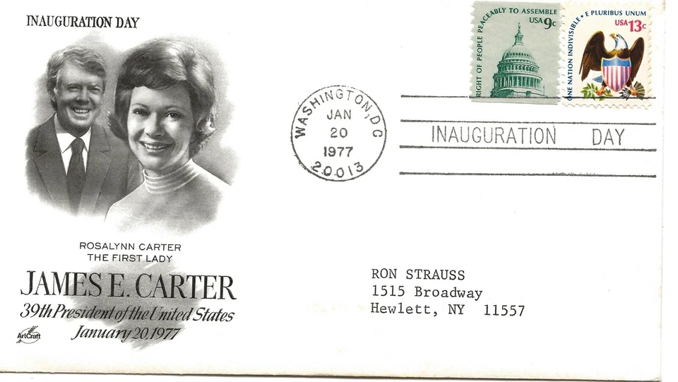 Inauguration Cover 1/20/77 Washington Single President James Carter - Image 1 of 1