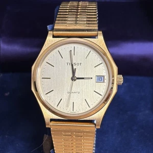NOS Neo Vintage Tissot Gold Tone Men's Quartz Watch Date Box - New Battery - Picture 1 of 14
