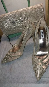 DUNE BRAND NEW CHAMPAGNE GOLD CRYSTAL ENCRUSTED MESH SHOES & MATCHING BAG UK 4. - Picture 1 of 17