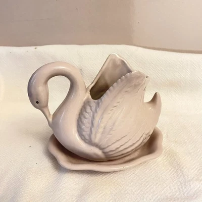RARE Antique Porcelain Lavender Swan Planter 7.5"L x 6"T ONE UNIT Base Attached - Image 1 of 4