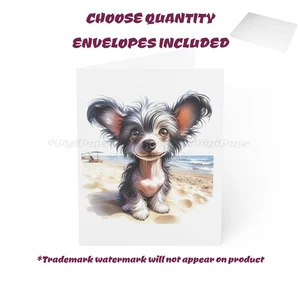 DigiPups Chinese Crested Puppy Dog Beach Sand Note Card Set Cards & Envelopes - Picture 1 of 3