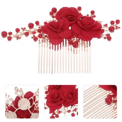  Peine de pelo de perlas artificiales con flor de rosa vintage estilo chino boda Foto 1 de 4