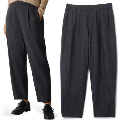 EILEEN FISHER Ankle Pleated Lantern PANTS Size XL Boiled Wool Charcoal Grey NEW - Image 1 of 4