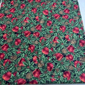 Cranston Print Works Christmas Fabric Joan Messmore Apples Holly Pine 45"x44" - Picture 1 of 4