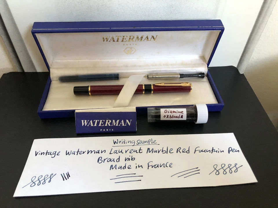 Waterman Laureat Marble Red Fountain pen With Box, Converter, etc - Image 1 of 4