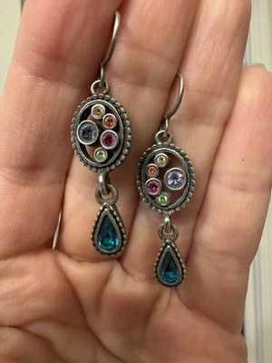 Pendientes colgantes vintage firmados Patricia Locke plata cristal Swarovski multicolores Foto 1 de 4