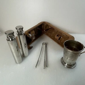 Eddie Bauer Sport Shop Travel Bar W/leather Case Shot Glass 2 Flasks Stainless - Picture 1 of 7