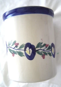 Blue Flower Stoneware Farmhouse Kitchen Tool Gadget Crock Vintage - Picture 1 of 6