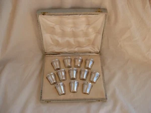 ANTIQUE,FRENCH BOXED STERLING SILVER LIQUOR TUMBLERS,SET OF 12,EARLY XX CENTURY. - Picture 1 of 23