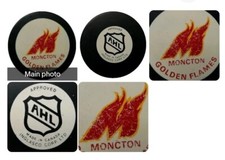 MONCTON GOLDEN FLAMES RARE OFFICIAL GAME PUCK APPROVED AHL  VTG INGLASCO VICEROY