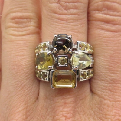 Anillo de plata de ley 925 de cuarzo ahumado real y citrino multicolor talla 7 Foto 1 de 4