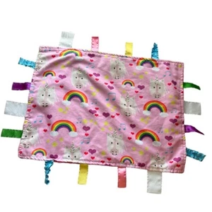 Baby Jack Jungle Unicorn Rainbow Hearts Taggy Blanket Learning Minky Dots 18”x13 - Picture 1 of 2